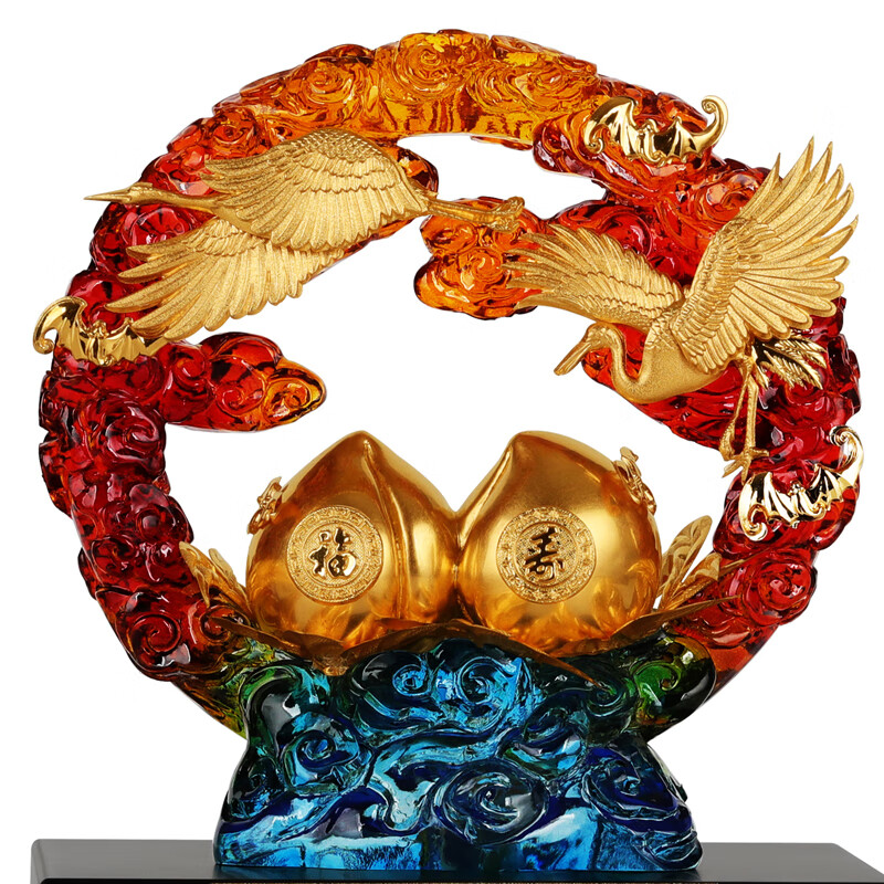 NWTB 金箔琉璃寿桃摆件送老人长辈生日礼物60 70 80贺寿祝寿大寿礼品 福寿双全