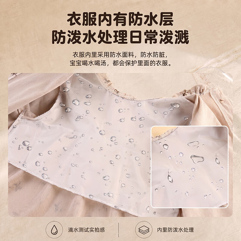 儿童好看的罩衣饭兜宝宝吃饭公主裙秋冬防水围裙长儿童防水防脏 XD木耳边立领【复古咖+芥末黄】 120码【适合身高105-115cm】