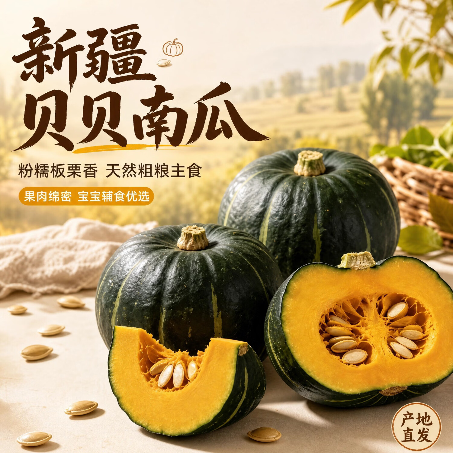 【新疆直发】贝贝南瓜正宗新疆新鲜板栗味老南瓜儿童辅食4.5斤/箱 新疆贝贝南瓜 4.5斤