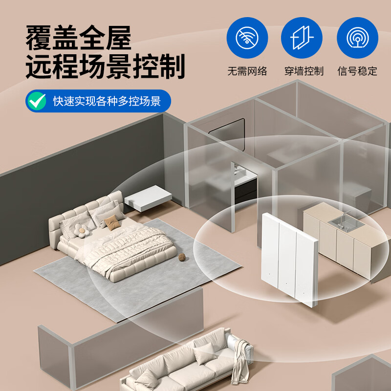 国际电工超远无线遥控家用插座按键免布线电灯开关智能220V懒人遥控开关白 4位遥控+四开开关【黑色】
