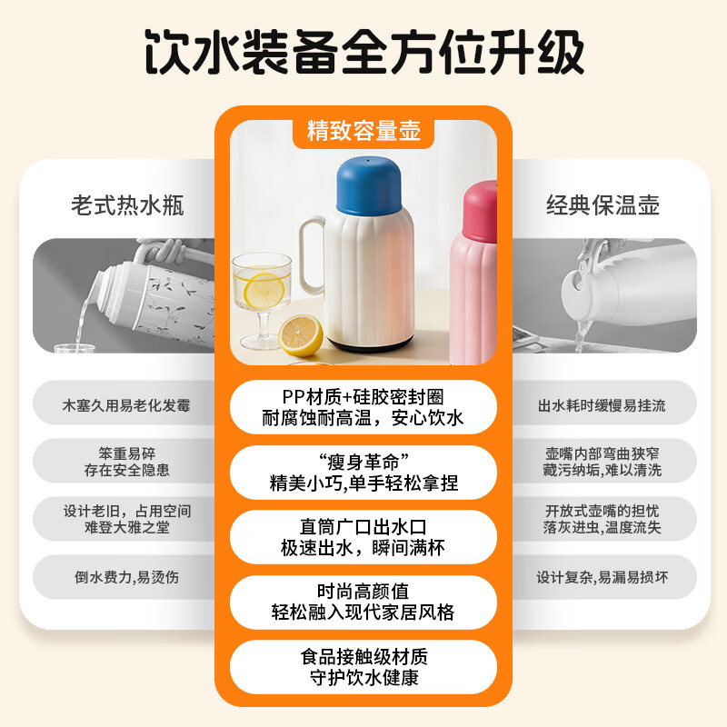 乐唯诗小清新保温壶家用开水热水瓶保暖水壶大容量便携学生宿舍茶瓶茶壶 乐暖便携保温壶-汀涧绿-1000ml