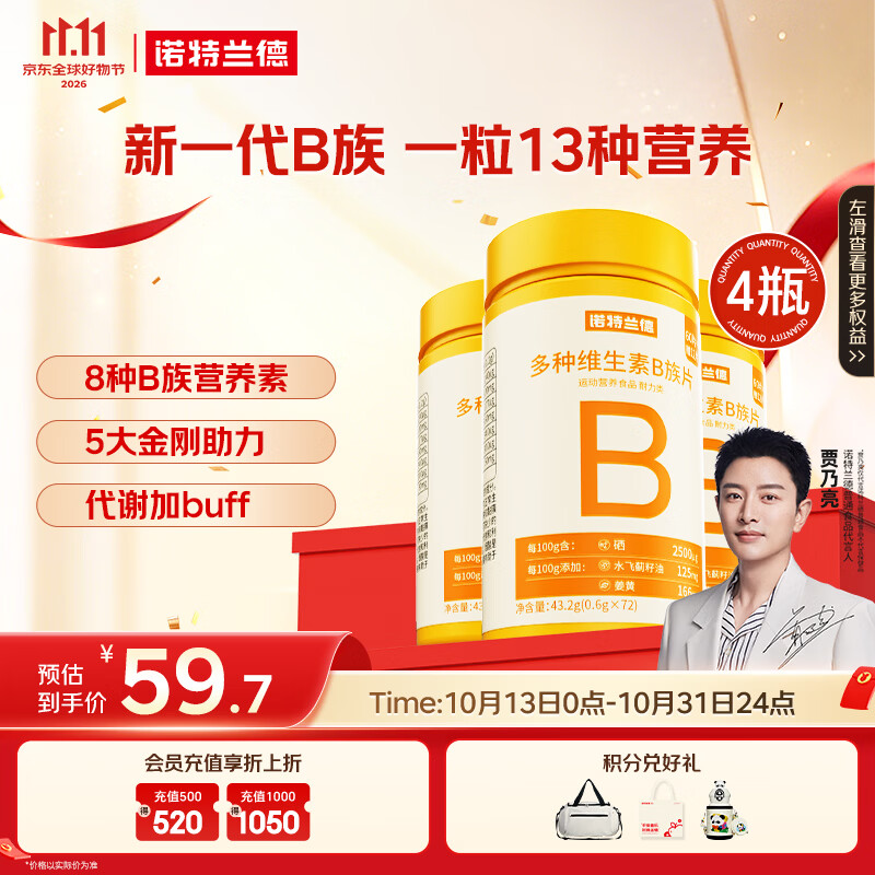 诺特兰德多种维生素B族片【72片*4瓶】复合维生素b6b1b2烟酸叶酸泛酸