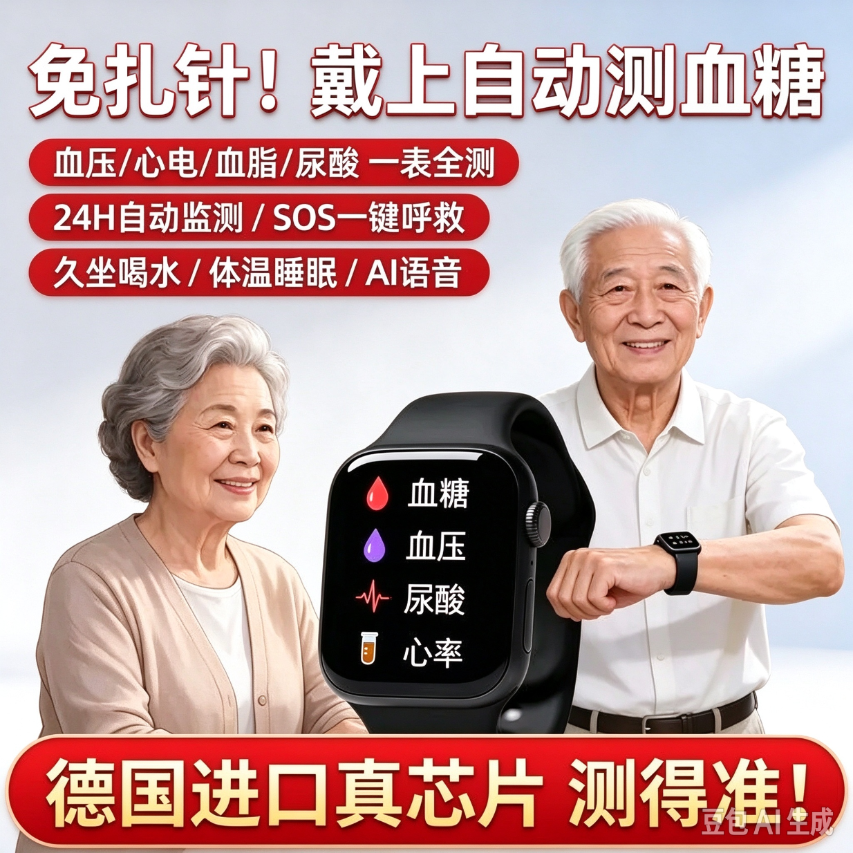 【智能管家】2026新款测血糖血压心率尿酸睡眠运动健身智能手表AX 至尊黑色顶配版【2026新款芯片】