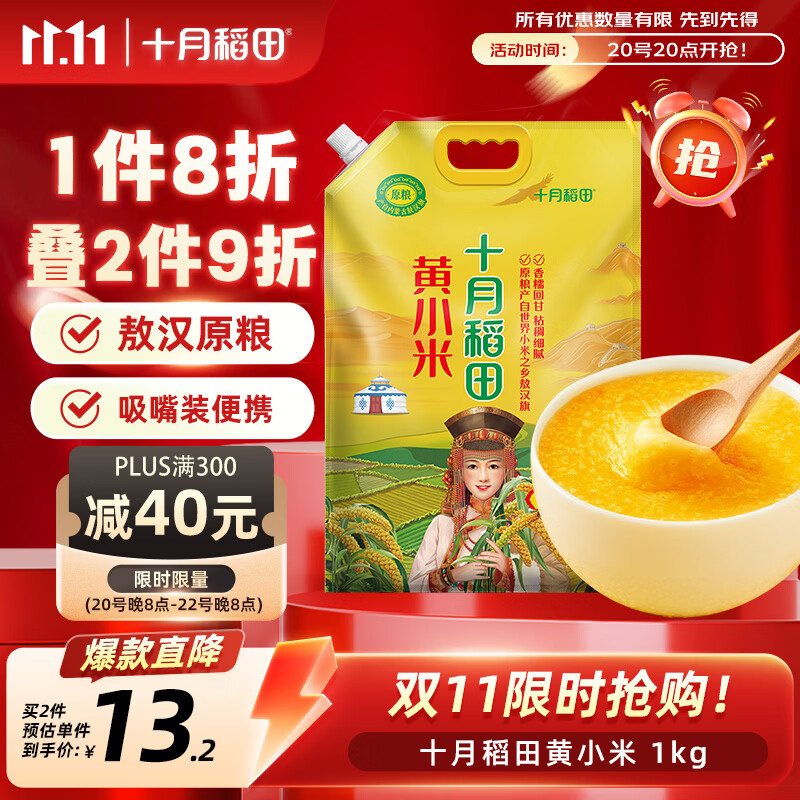 十月稻田 赤峰小米 1kg 内蒙古敖汉旗 黄小米杂粮 小米黄小米