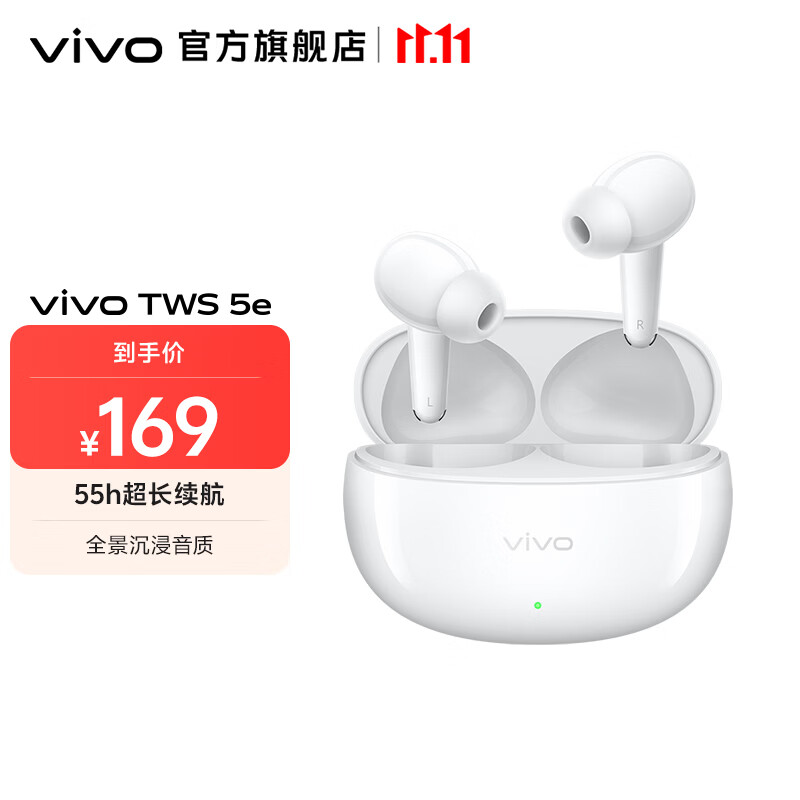 vivo TWS 5e 蓝牙耳机  55dB 混合自适应降噪 55小时超长续航 双麦AI通话降噪 蓝牙5.4双连接 留白