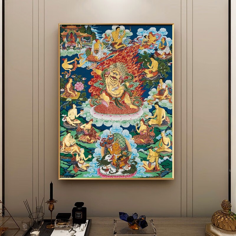绝伦帝黑文殊菩萨忿怒相唐卡挂画藏传佛像装饰画藏式客厅中堂背景墙