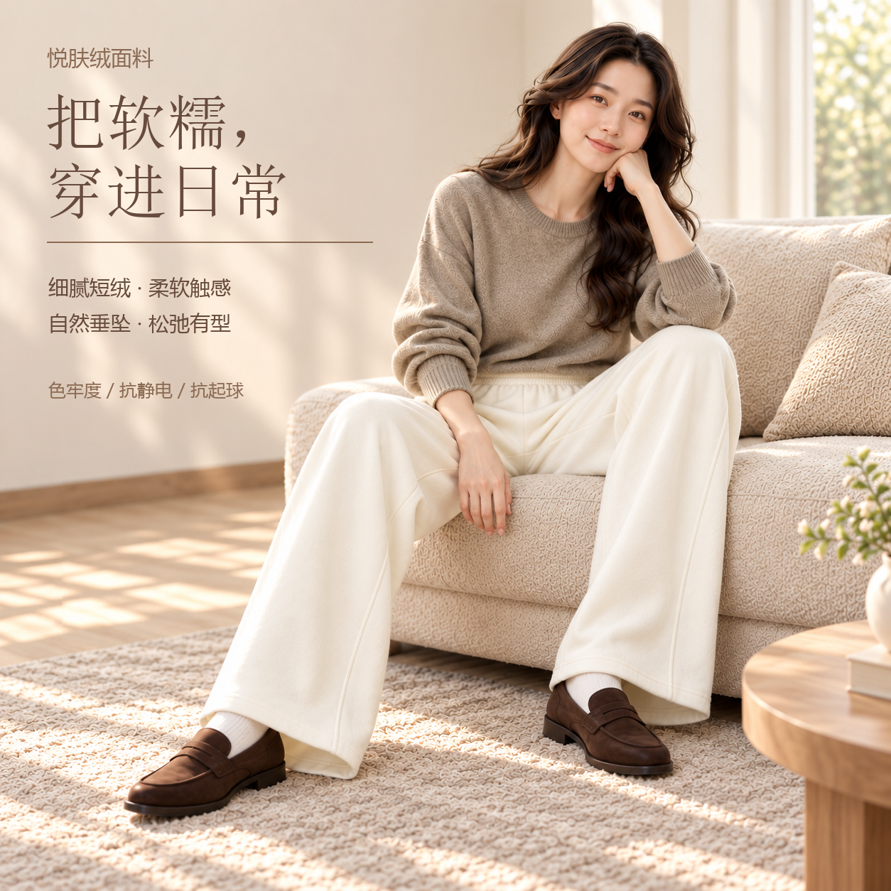 VVC弯刀裤女加绒阔腿裤秋冬垂感腰休闲裤梨形身材百搭保暖裤子 黑色 L (165/68A)