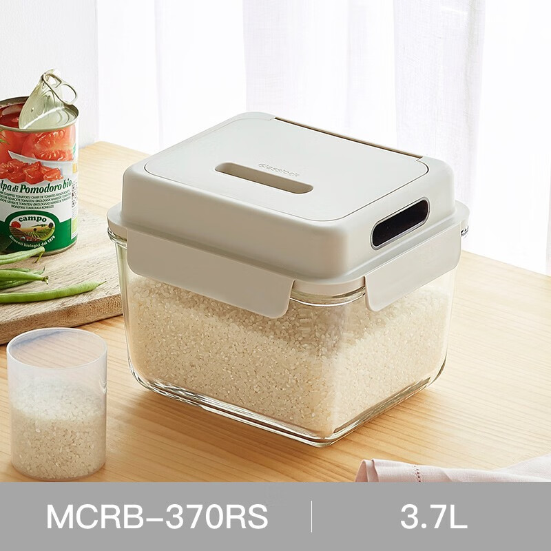 GLASSLOCK钢化玻璃装米桶大容量家用米缸防潮防蛀保鲜盒冰箱收纳 3.7L附舀米量杯