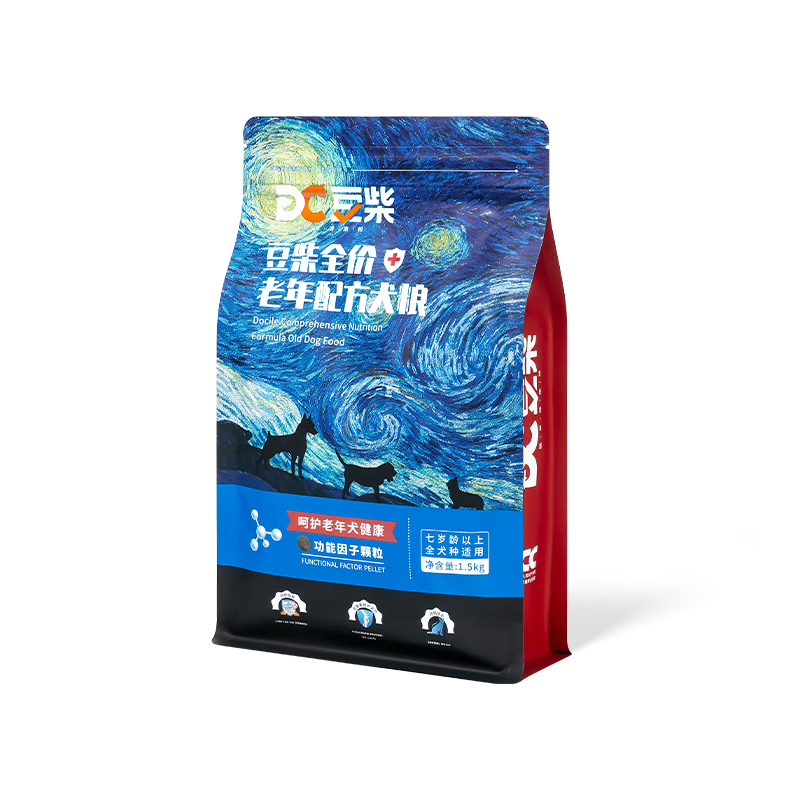 豆柴（docile）全價(jià)老年犬糧狗糧呵護(hù)老年犬健康6歲以上通用泰迪比熊主糧狗干糧 老年犬糧1.5kg