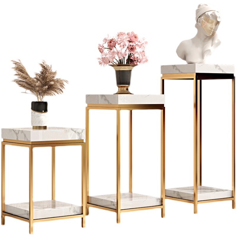 轻奢大理石花架子客厅落地式高端不锈钢置物架阳台简约现代北欧风 厚