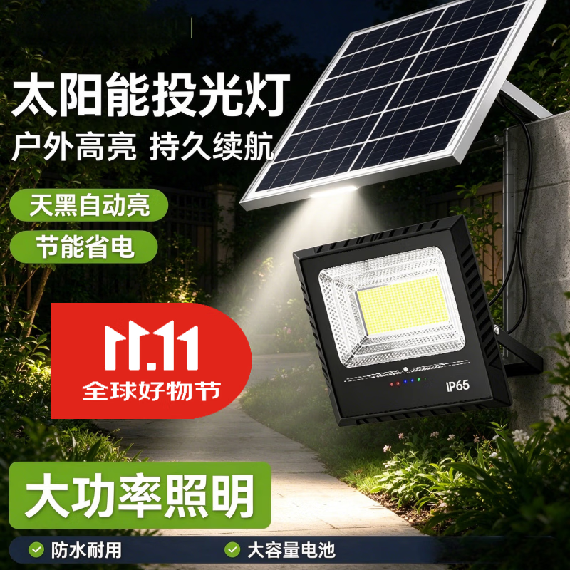 其他太阳能路灯户外庭院灯新款室外防水天黑亮投光灯农村超亮照明灯 1350lm+425颗灯珠15000mAh