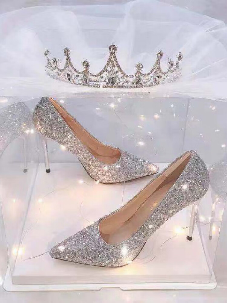 喵畅水晶高跟鞋学生高跟鞋女十八岁生日礼物女细跟公主水晶鞋女成年百