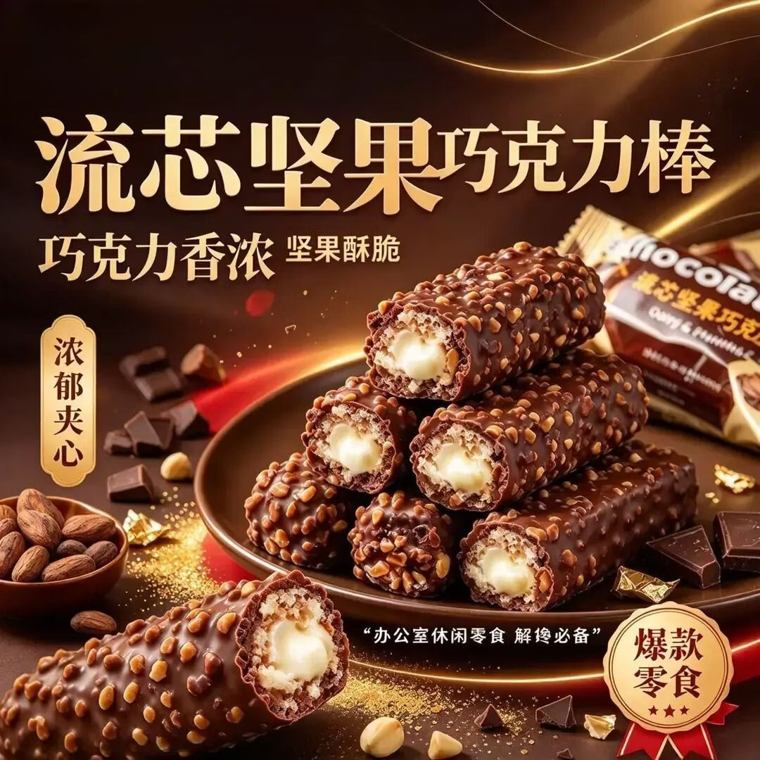 【到手60根】jds流芯坚果巧克力棒花生夹心酥休闲解馋素食礼包YX 【拍1发60】流芯坚果巧克力棒60根