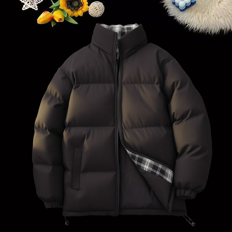 JEEP SPIRIT吉普格子拼接棉服男秋冬季潮牌立领面包服防寒保暖棉衣外套棉袄子 黑色 4XL