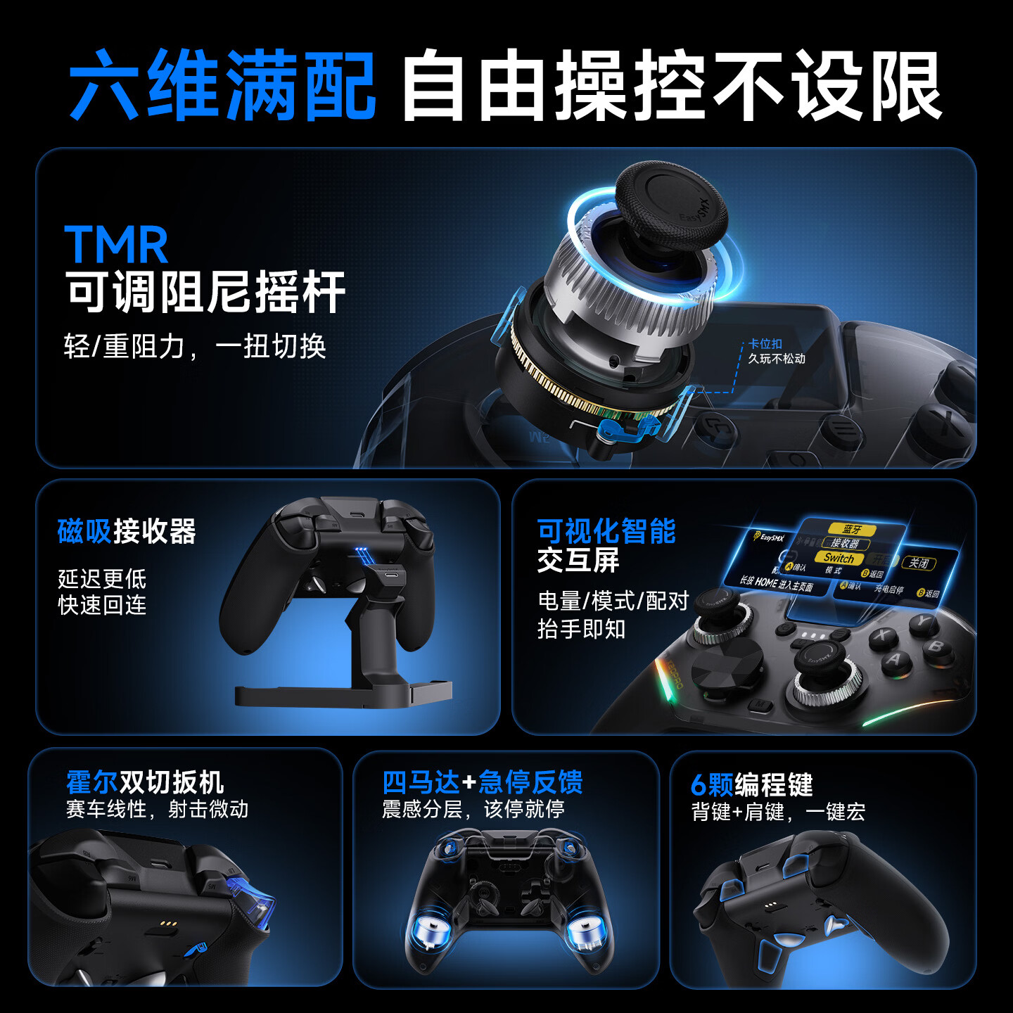 EasySMX易速马绝影X20pro游戏手柄可调力摇杆pc电脑steam双切扳机无线蓝牙switch2精英手柄【赠磁吸支架】 灰色