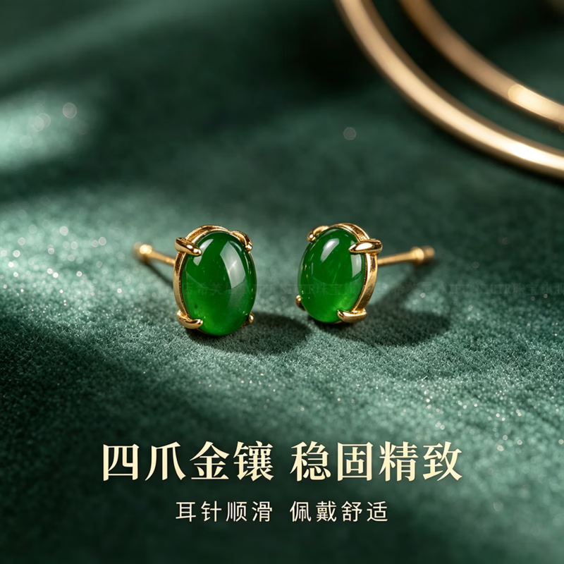 希芙尼 XIFU NIUTR品牌余生有你耳钉女天然高冰种翡翠高级感新款耳饰送女友生日礼物 帝王绿翡翠耳钉女【当/次日达】