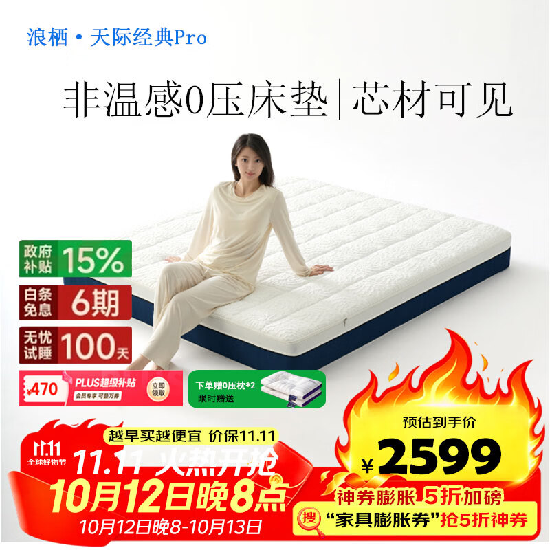 浪栖天际零压记忆棉可拆洗独立袋弹簧床垫席梦思同款主卧床垫子可定制 天际经典Pro【软硬适中 24cm】七分区 1.8*2米