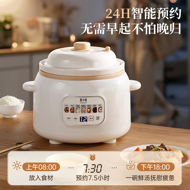 蓝小爸 2026新款微压电炖锅家用煲汤锅陶瓷多功能全自动炖汤煮粥熬粥宝宝辅食专用锅智能电砂锅养生锅 白色 3.5L 【送食谱】