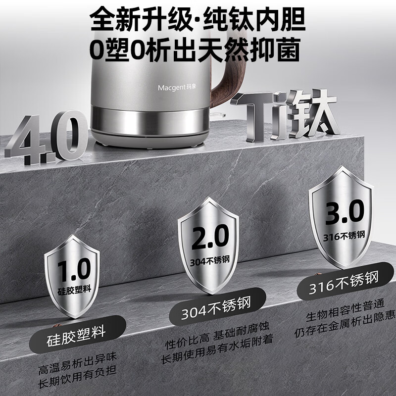 玛象Macgent纯钛烧水壶恒温电热水壶大容量电水壶家用保温开水壶大容量电热水瓶 1.7L (经典)电热水壶 1.7L 内外纯钛