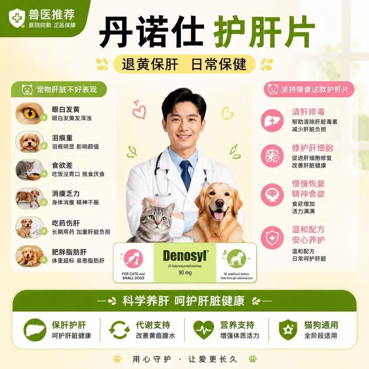 丹诺仕Denosyls护肝养肝补血腹水猫咪狗狗肝炎黄疸猫咪狗狗护肝保健片 30粒*1盒