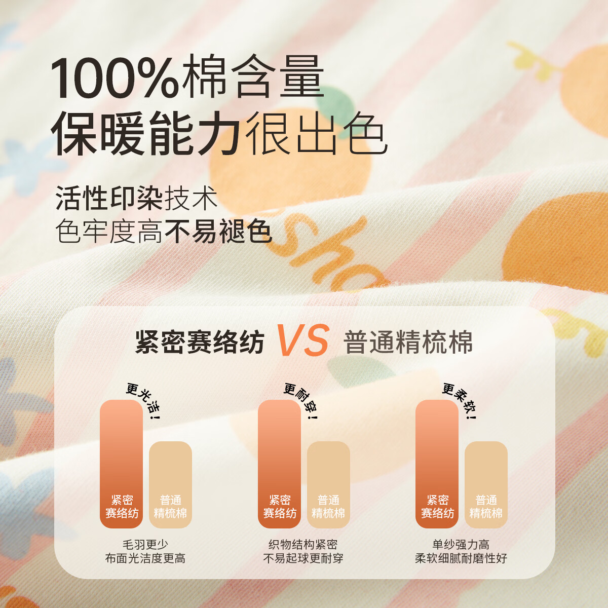 笛莎（DEESHA）【7A抑菌 40S紧密纺】女童纯棉保暖内衣中大童秋衣秋裤套装 满印橙子花 170