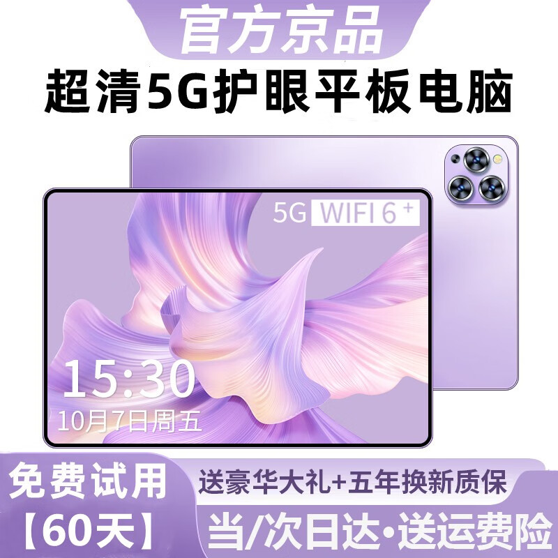当天达-2023新款【旗舰原装】平板电脑轻薄护眼全面屏5G全网通欧狐学习娱乐办公二合一平板iPad 极光紫丨12G+128G丨5年保质+30天免费试用  12英寸5G全网通可插卡/wifi丨标准版