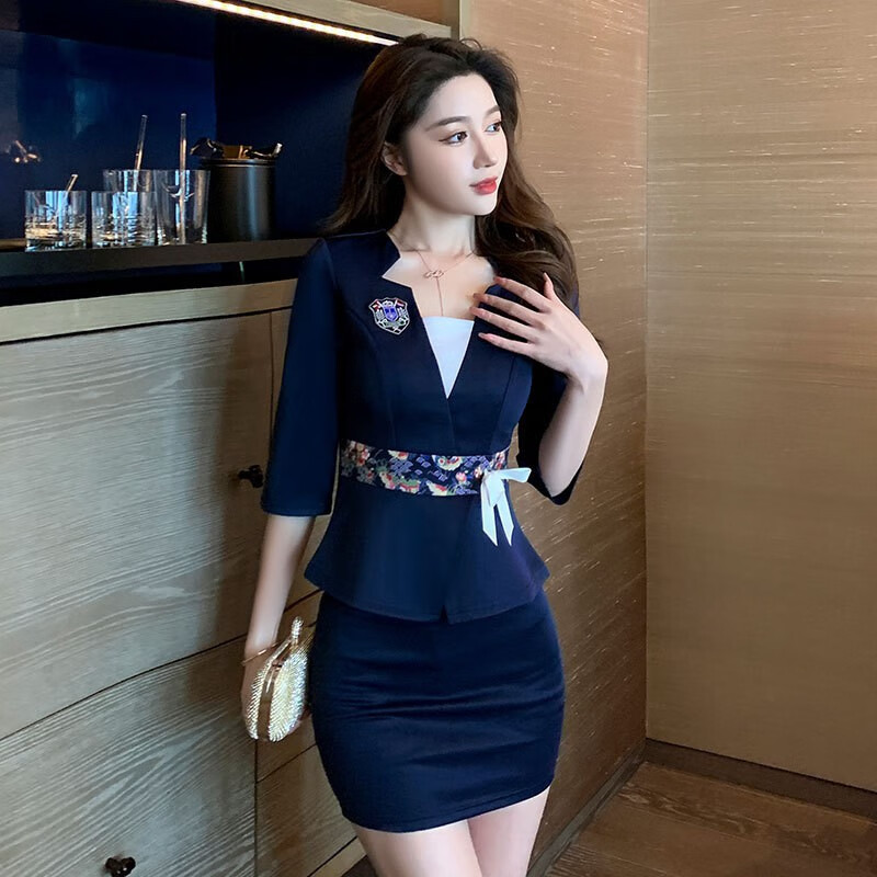 奥计(aoji)足浴工作服足疗技师女中袖秋季新款气质裤裙美容院按摩工装