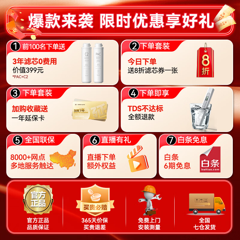 奥克斯(AUX)净水器母婴家用1400G流速0阻垢加热直饮一体机餐边柜壁挂式管线机厨下RO反渗透前置过滤全屋套装 【全屋三件套】彩屏即热管线机+净水器+前置