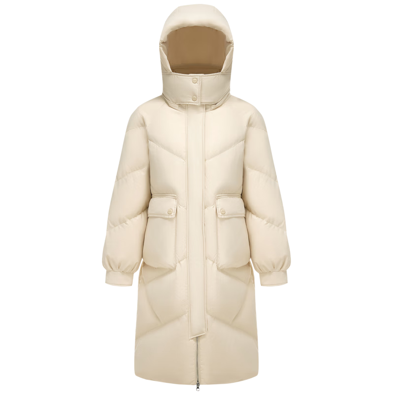 波司登（BOSIDENG）羽绒服女中长款脱卸帽加厚新国标90绒商场同款修身外套 绯草米7259 S 160/84A 体重约110-130斤