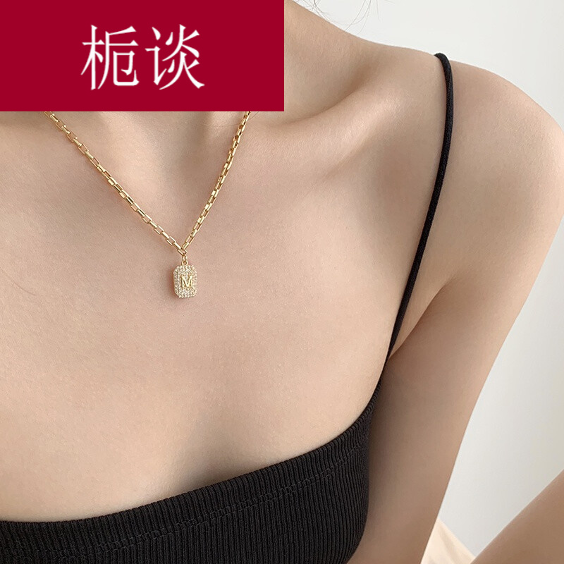 栀谈 闪耀满钻仿钻锁骨链字母项链简约街拍小众设计项链 项链