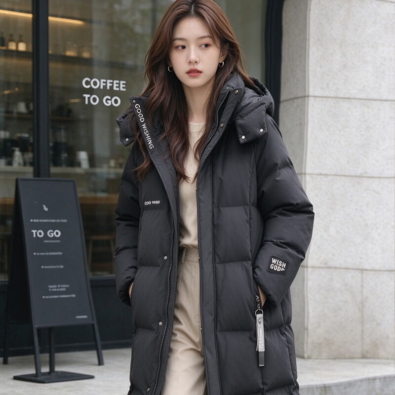 拉夏贝尔(La Chapelle)羽绒服女长款2026冬季新款连帽小个子加厚外套 红色 L