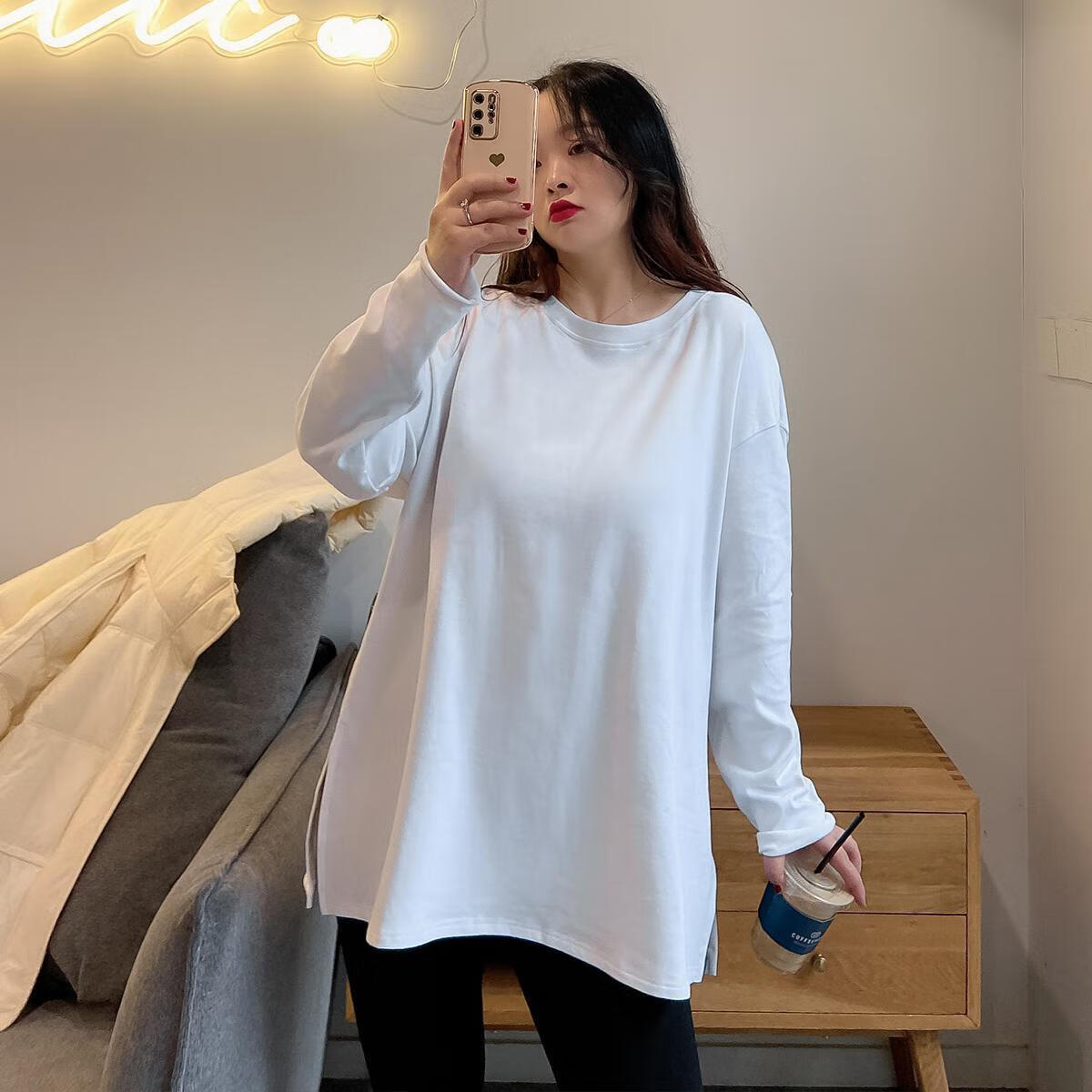 拓学肥婆衣服女装大肚腩宽松打底衫女300斤特大码t恤女胖mm长袖内搭学