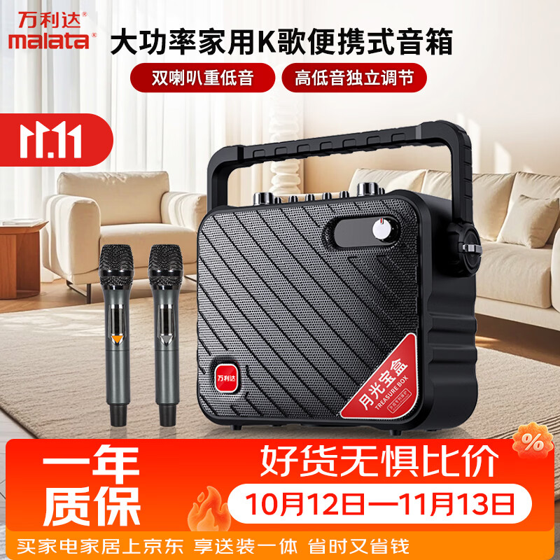 万利达 8吋便携蓝牙手提音箱家用K歌音响无线麦克风原唱伴唱多功能插卡U盘室内户外小体积大功率M+9116