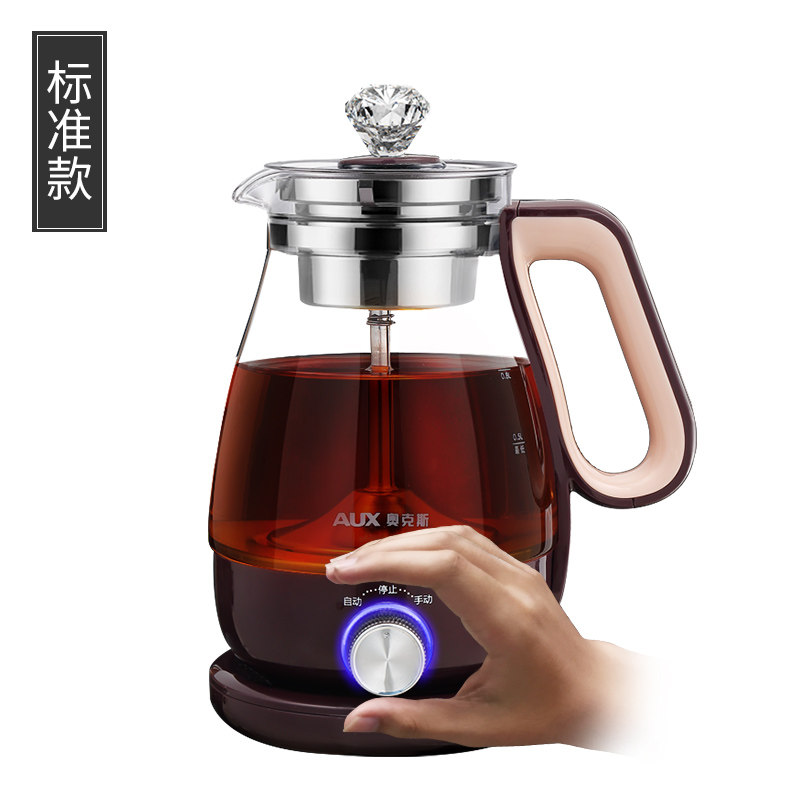 奥克斯（AUX）黑茶煮茶器煮茶壶家用全自动蒸汽玻璃电热保温普洱蒸茶壶 咖啡色 1L