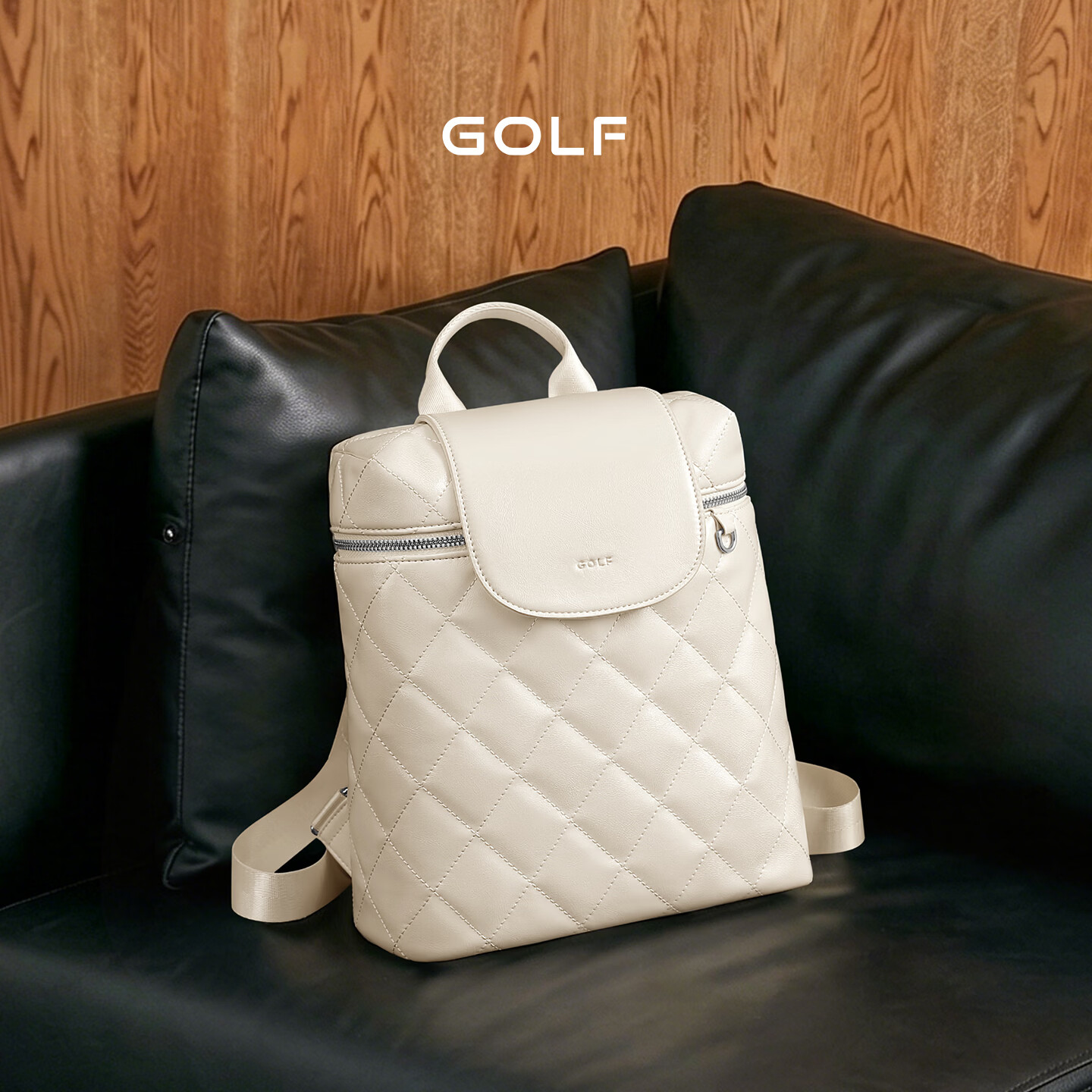高尔夫(GOLF)双肩包女士旅行背包大容量学生书包休闲运动时尚电脑背包【Q】 款式11-米白色
