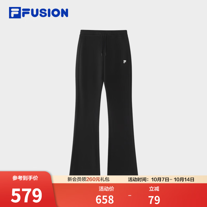 FILA FUSION斐乐潮牌日常休闲针织长裤女款26冬季新款裤子喇叭裤 正黑色-BK L 170/70A/L