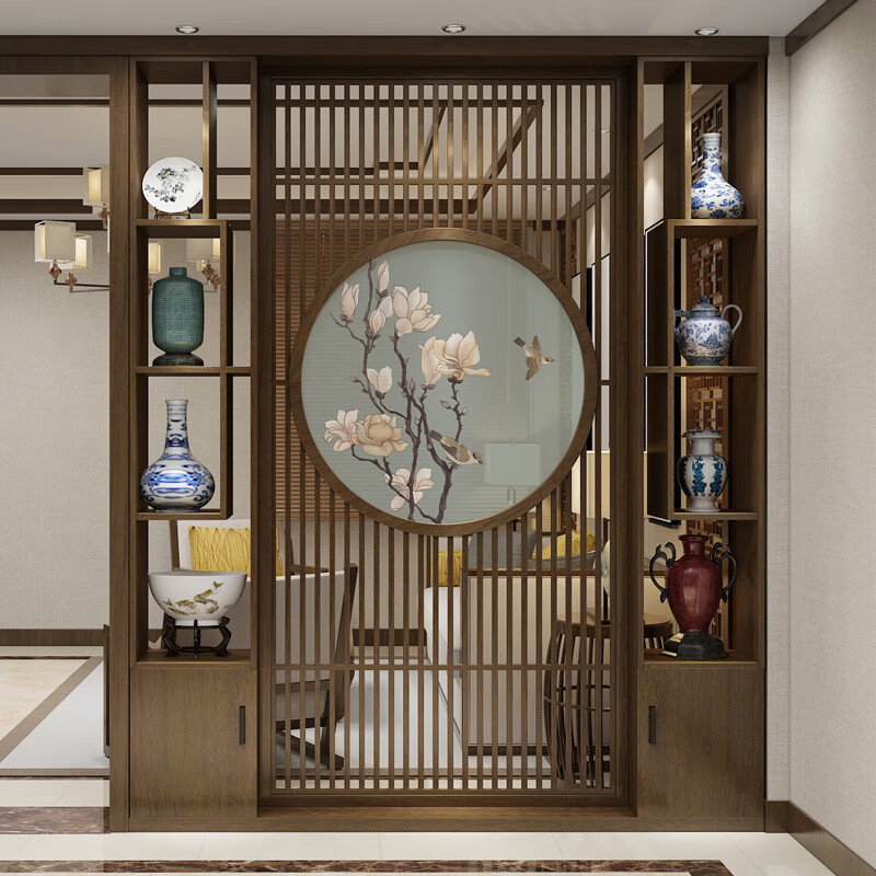 屏风 花格 新中式木屏风隔断客厅书房实木现代时尚玄关镂空屏风柜花格
