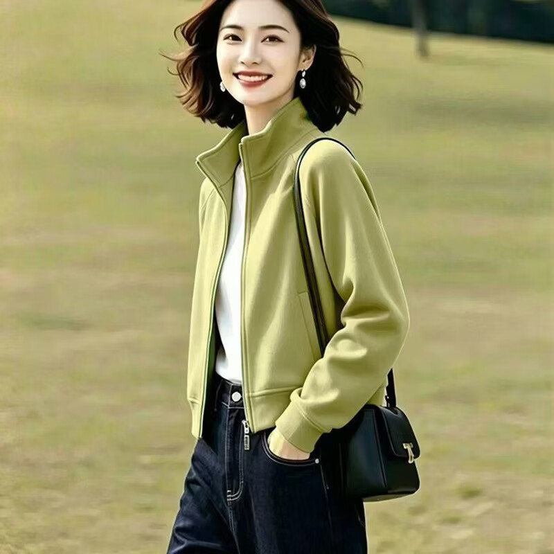 2026秋季新款外套女韩版宽松休闲百搭立领棒球服上衣wsn 果绿色 XL 【建议115-130斤】