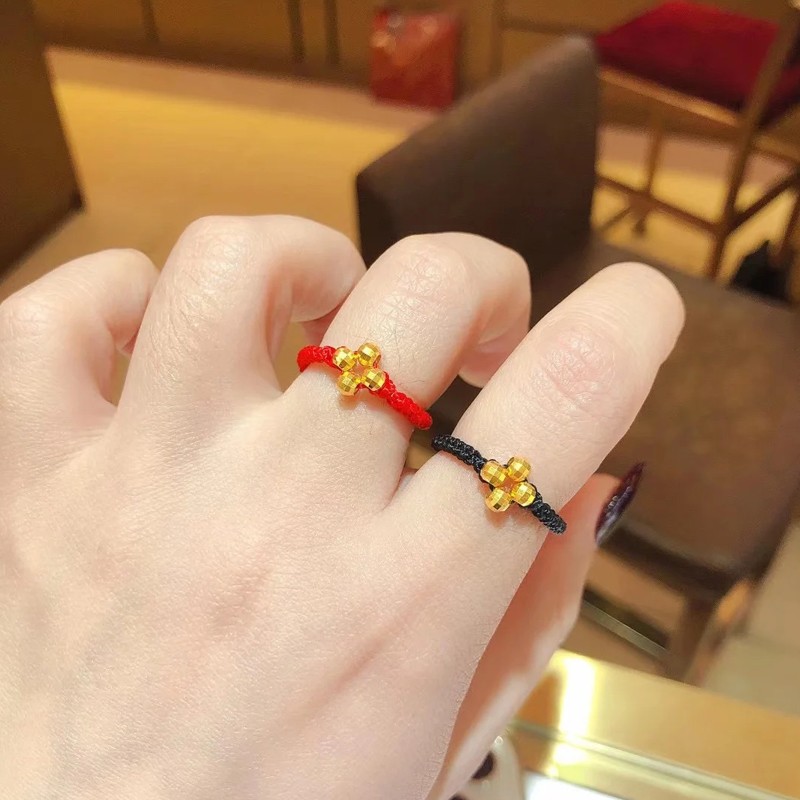 dolp黄金四叶草戒指女999足金转运珠幸运草手工编织闺蜜食指指环生日
