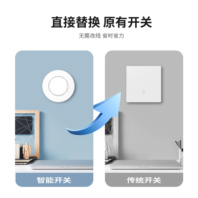 国际电工无线遥控开关控制器220v免布线双控家用随意贴电灯光照明遥控智能 1个接收器+4个圆形随意贴