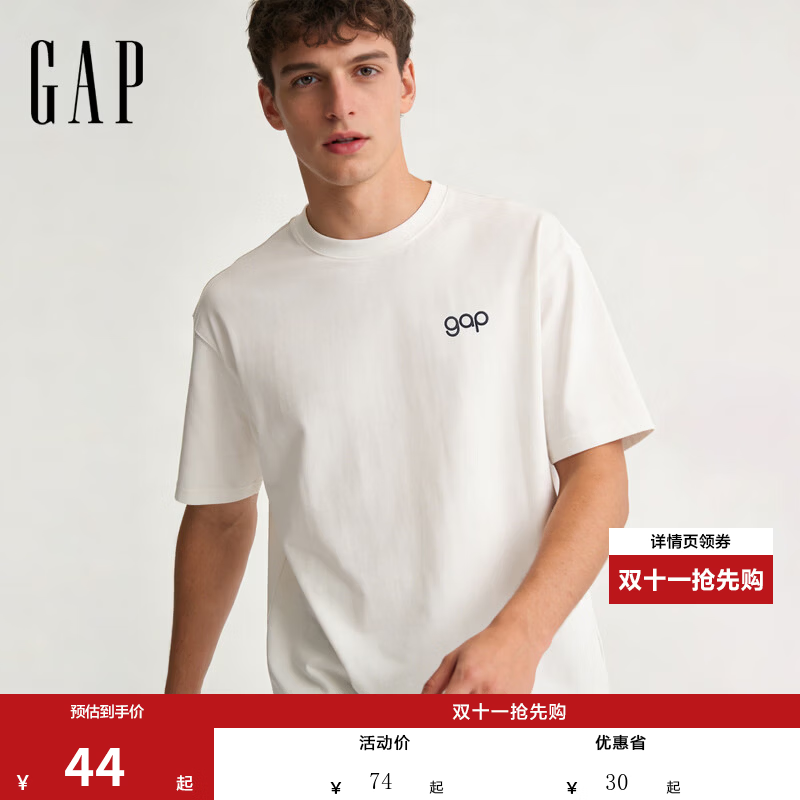 盖璞Gap男女装2026夏季新款logo印花宽松圆领短袖T恤上衣854722 白色 L (175/96A 亚洲尺码
