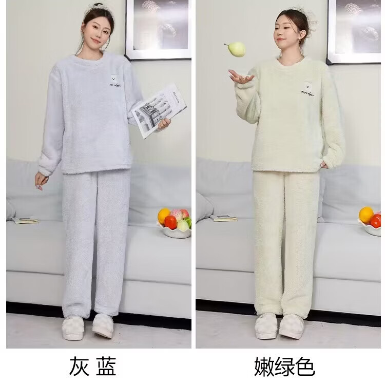 宝娜斯睡衣女秋冬款加厚保暖法兰绒卡通可爱长袖圆领可外穿家居服套装 杏色 均码 80-150