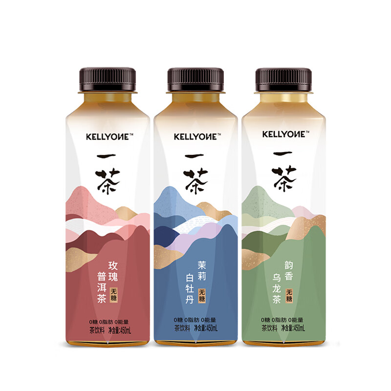 kellyone果汁一茶乌龙茉莉白牡丹0糖0脂茶饮料4瓶 混合口味450ml*4瓶
