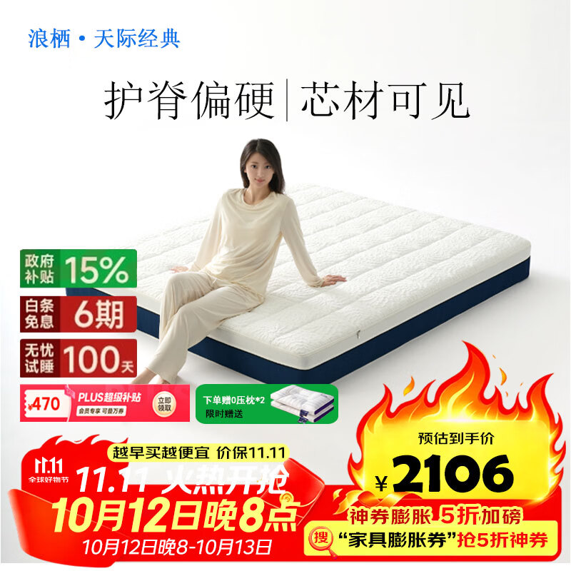 浪栖天际零压记忆棉可拆洗独立袋弹簧床垫席梦思同款主卧床垫子可定制 天际经典【偏硬护脊 22cm】七分区 1.8*2米