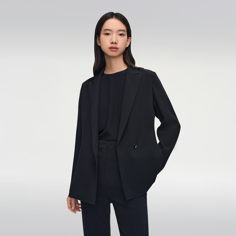 OVV2024春夏新款女装经典三醋酸简约时尚一粒扣休闲通勤西服 藏青(净色)06 S