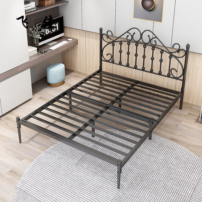 现代简约铁架床网红18米12出租房宿舍公主床 黑色平尾 排骨架款 升级