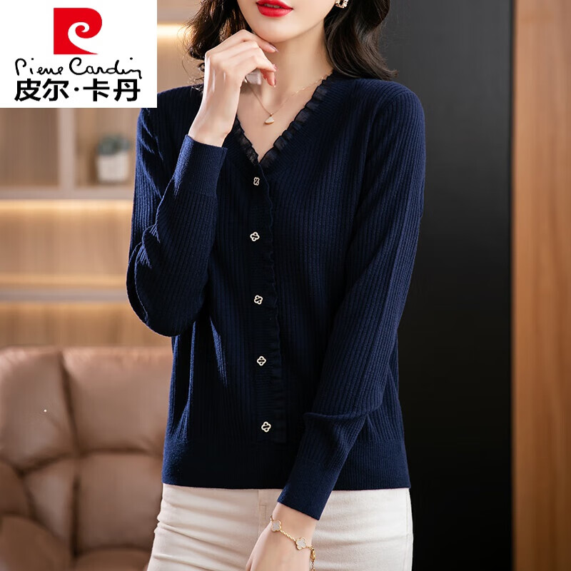 皮尔卡丹品牌轻奢高档女装 羊毛衫秋季毛衣洋气小衫宽松打底衫时尚