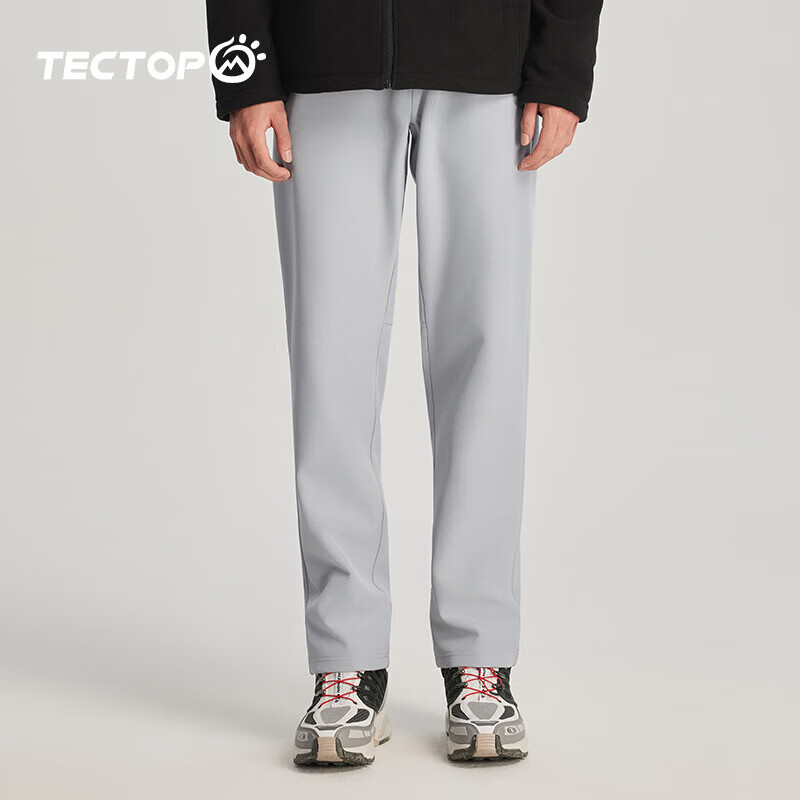 探拓(TECTOP)休闲裤男防风防泼水2026秋冬加绒保暖软壳长裤户外登山裤子 星灰 3XL