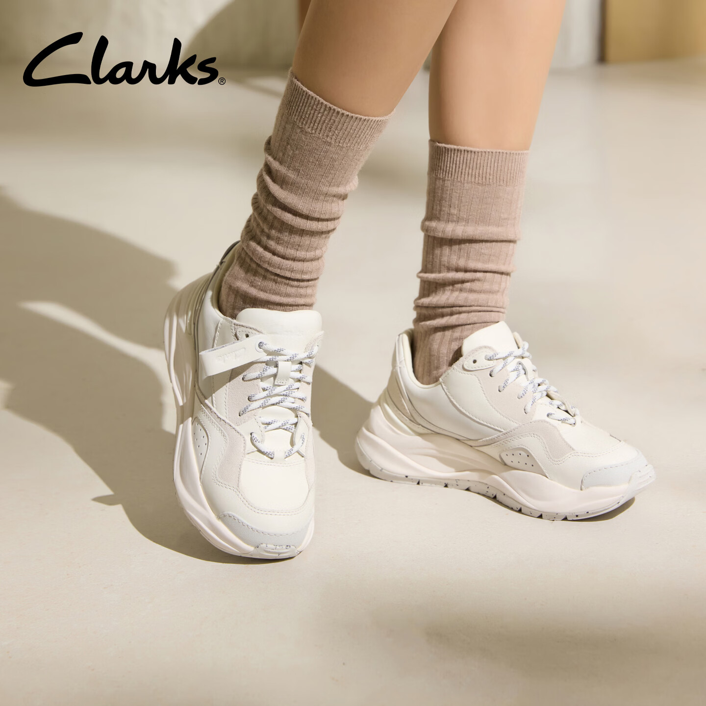 Clarks其乐水芸轻量系列女鞋春夏拼接设计休闲老爹鞋 白色 261722144 37