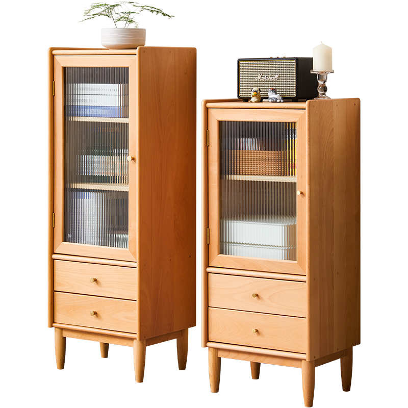 素杉   实木餐边柜电视边柜北欧客厅侧柜置物架简约现代酒柜靠墙立柜斗橱  胡桃色高柜